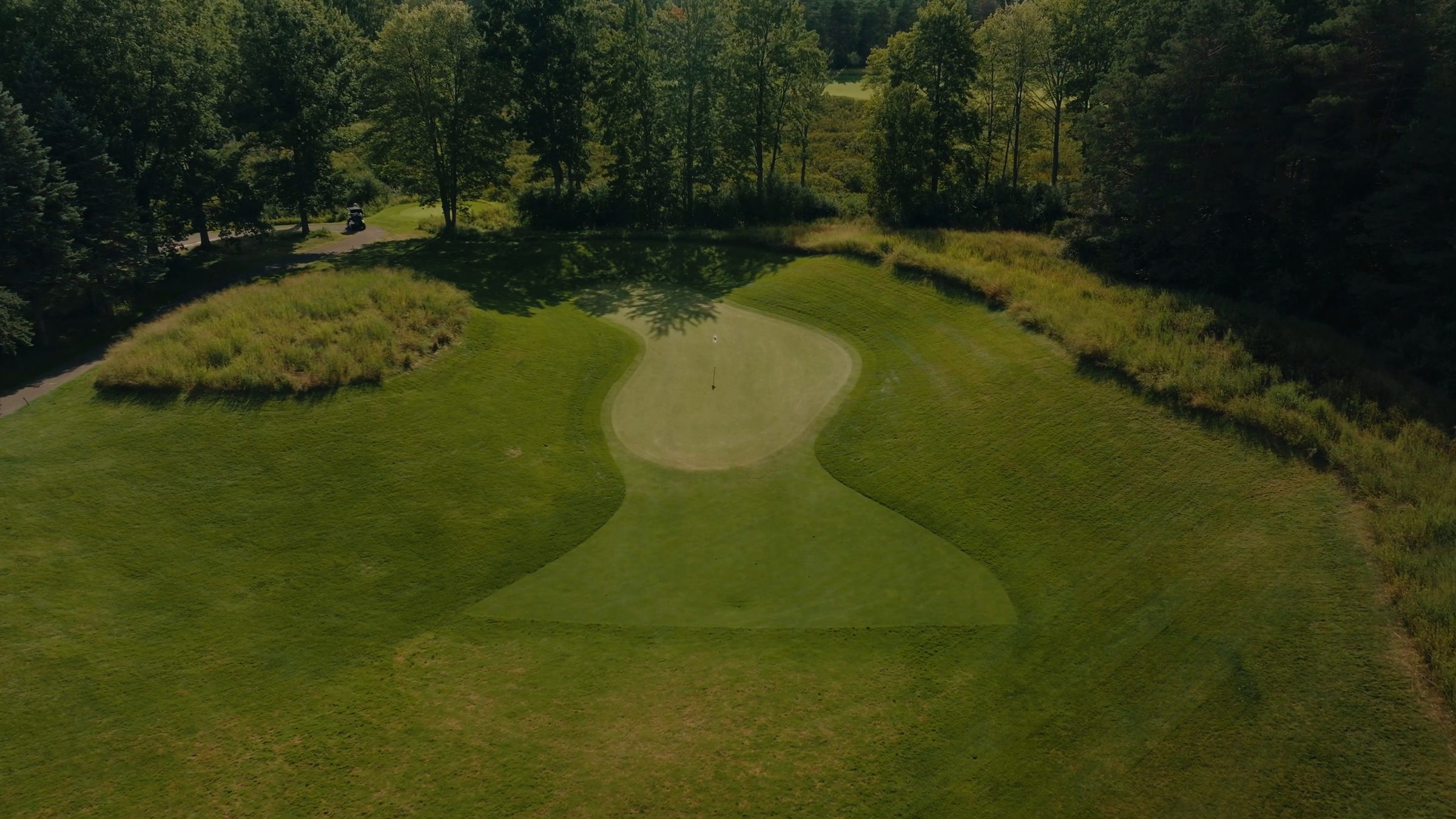 Aerial view of a lush golf fairway